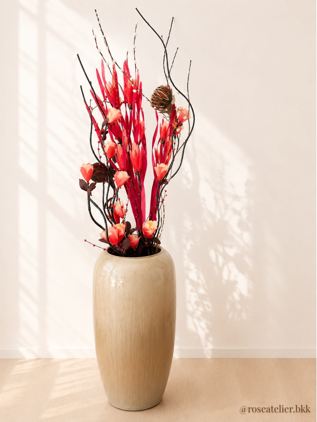 Coral Heliconia & Blush Rose Statement Arrangement