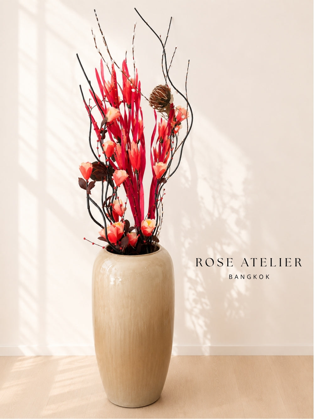 Coral Heliconia & Blush Rose Statement Arrangement