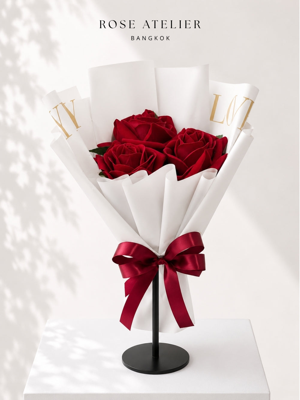 Crimson Love – 3 Red Velvet Rose Bouquet